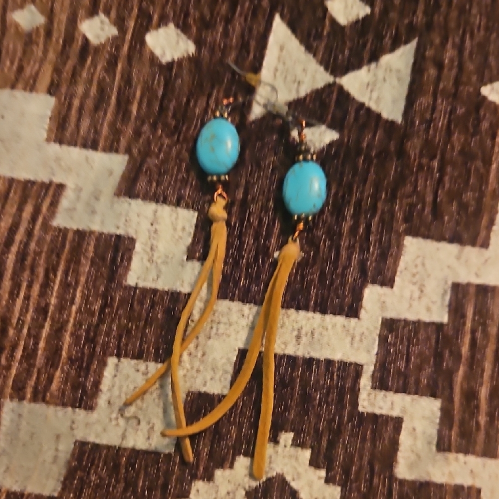 Turquoise and Tan Dangle Earrings